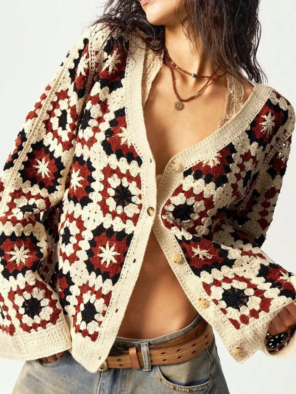 Multicolor Casual Women's Allover Print Front Button Long Sleeve Cardigan
